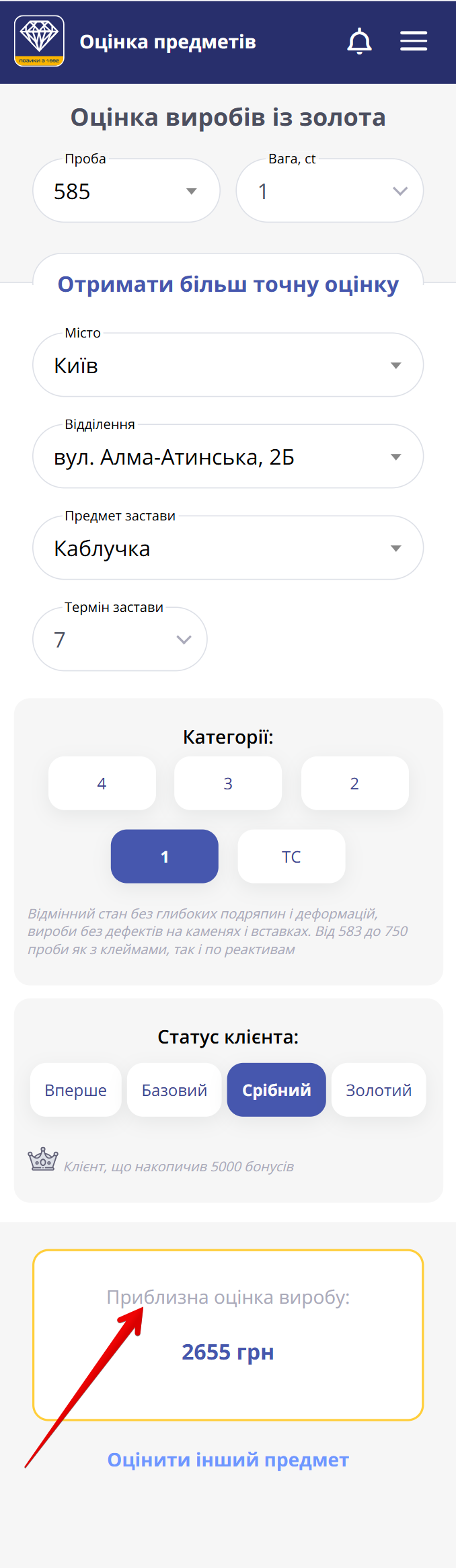 результат точної оцінки виробу